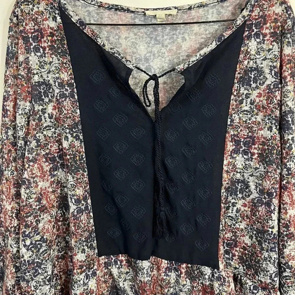 Kate & Sam Floral Blouse 2X Semi Sheer Tassles Navy Blue Red White Peplum Top - Picture 7 of 9